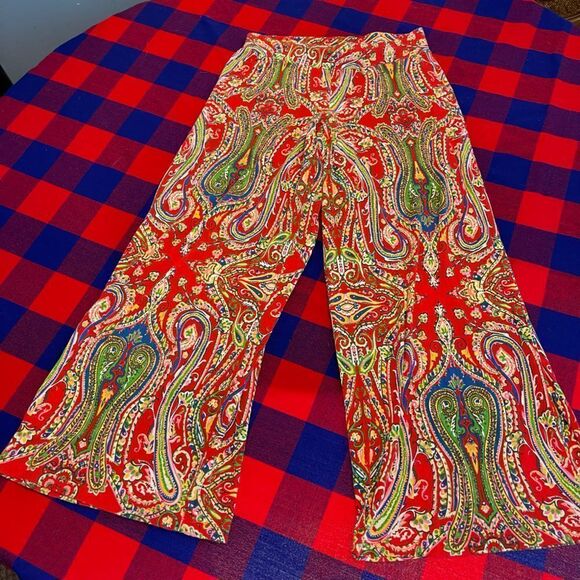 Lauren Ralph Lauren Palazzo Wide Leg Pull On Paisley Pants Size Medium - Picture 1 of 9